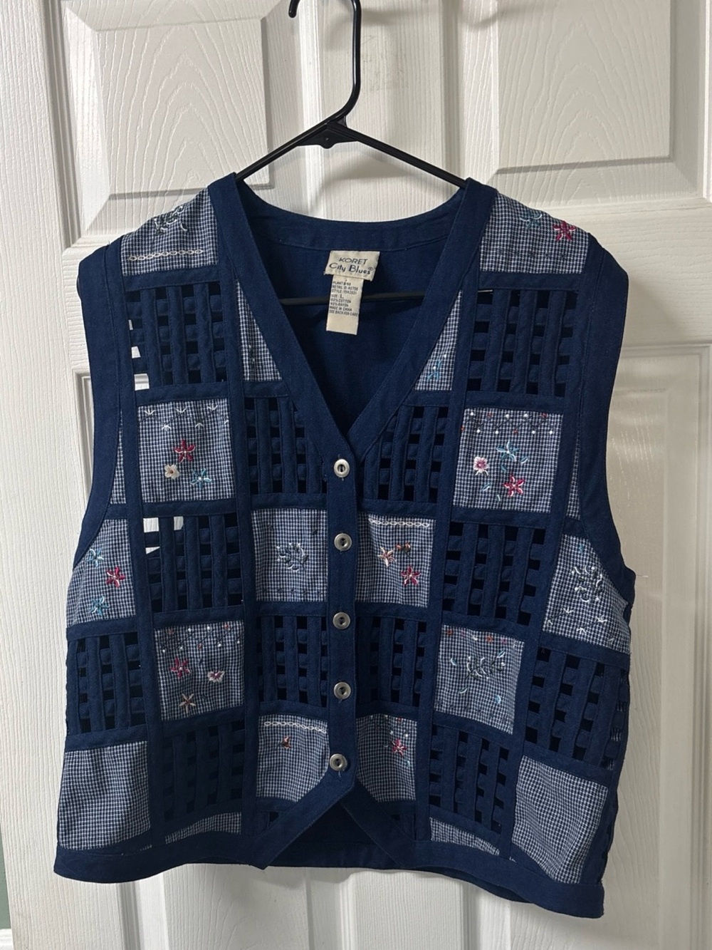Vintage Koret City Blues Floral Weeve Patchwork Grandma Vest Women’s Size Large